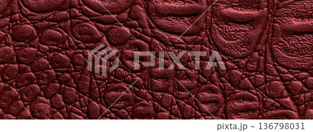 Dark red wine leather texture background. Burgundy embossed crocodile skin textile surface macro 136798031