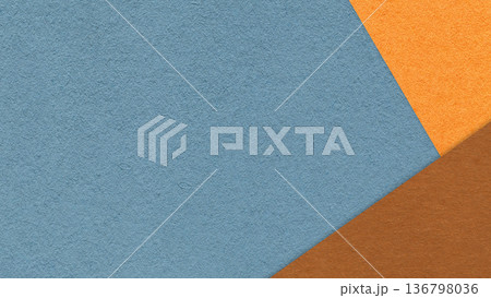Dusty blue textured paper background with orange brown triangular corners and copy space. Template for presentation, banner Dusty blue textured paper background with orange brown triangular corners and copy space. Template for presentation, banner 136798036