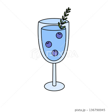 The glass is half full and the berries are floating on top of the liquid The glass is half full and the berries are floating on top of the liquid 136798945