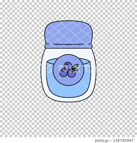 A jar of blueberry juice with a blue lid 136798947