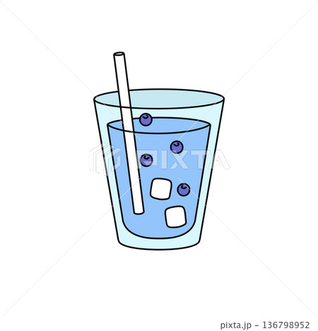A glass of water with a straw and ice cubes in it 136798952