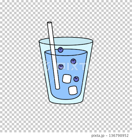 A glass of water with a straw and ice cubes in it 136798952