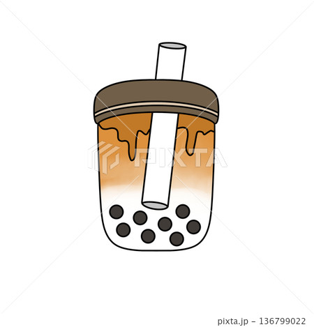 A cartoon drawing of a straw in a cup of tea with a lid on top A cartoon drawing of a straw in a cup of tea with a lid on top 136799022