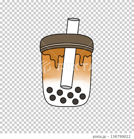 A cartoon drawing of a straw in a cup of tea with a lid on top A cartoon drawing of a straw in a cup of tea with a lid on top 136799022