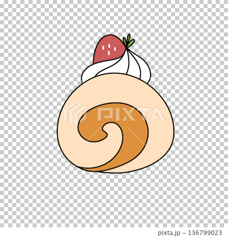 A cartoon drawing of a cake with a strawberry on top and a swirl of frosting A cartoon drawing of a cake with a strawberry on top and a swirl of frosting 136799023