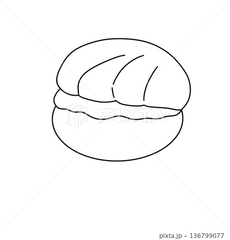 A cartoon drawing of a pastry with a white icing 136799077