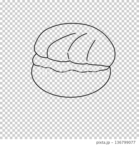 A cartoon drawing of a pastry with a white icing 136799077