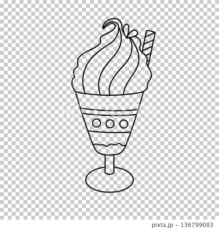 A cartoon drawing of a cup of ice cream with a straw in it 136799083