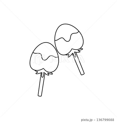 Two cartoonish ice cream sticks with chocolate sauce on them 136799088