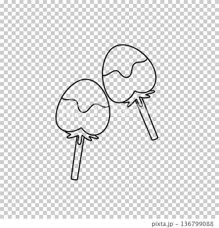 Two cartoonish ice cream sticks with chocolate sauce on them 136799088