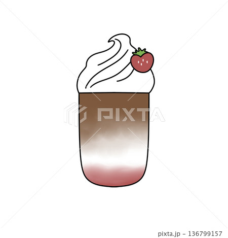 A cartoon drawing of a strawberry flavored drink with whipped cream on top A cartoon drawing of a strawberry flavored drink with whipped cream on top 136799157