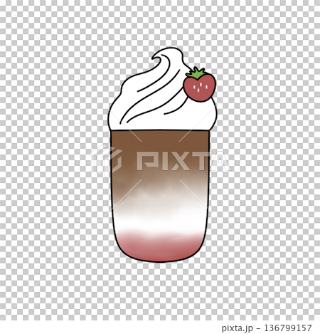 A cartoon drawing of a strawberry flavored drink with whipped cream on top A cartoon drawing of a strawberry flavored drink with whipped cream on top 136799157