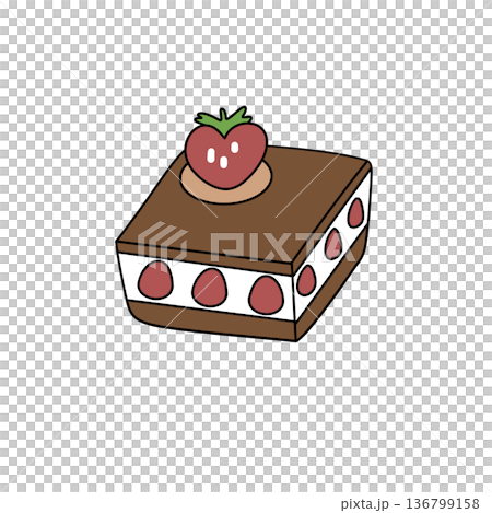 A cartoonish drawing of a strawberry cake with a strawberry on top 136799158