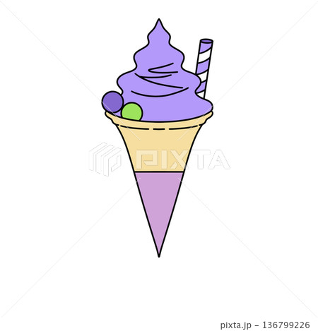 A purple ice cream cone with a green cherry on top 136799226