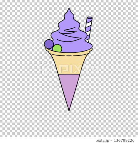 A purple ice cream cone with a green cherry on top 136799226