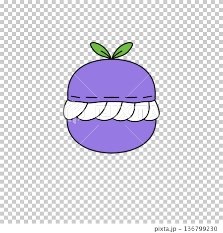 A purple fruit with a white stem and a white leaf A purple fruit with a white stem and a white leaf 136799230