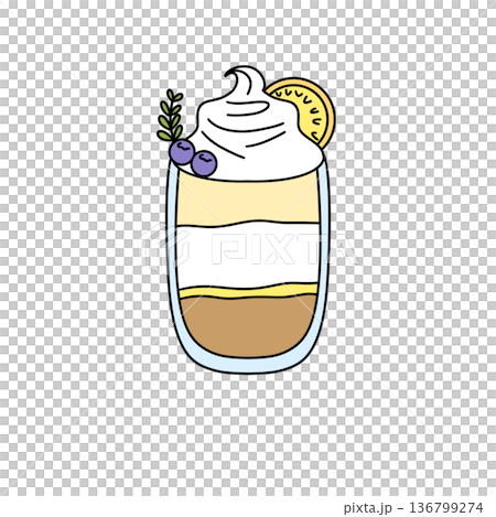 A cartoon drawing of a glass of ice cream with whipped cream A cartoon drawing of a glass of ice cream with whipped cream 136799274