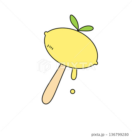 A cartoon lemon popsicle stick with a yellow lemon on top 136799280
