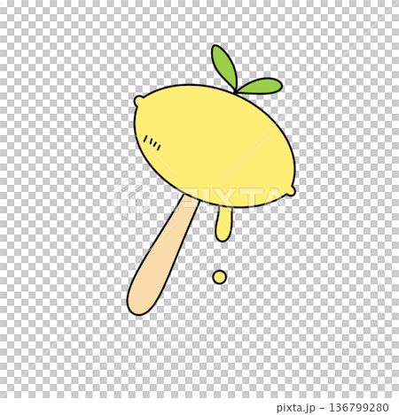 A cartoon lemon popsicle stick with a yellow lemon on top 136799280