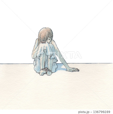 うずくまる女性、背景なし うずくまる女性、背景なし 136799289