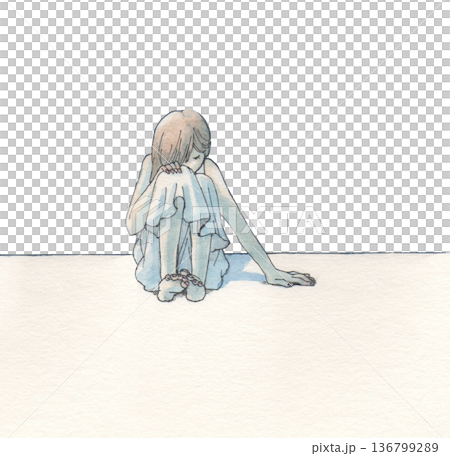 Crouching woman, no background 136799289