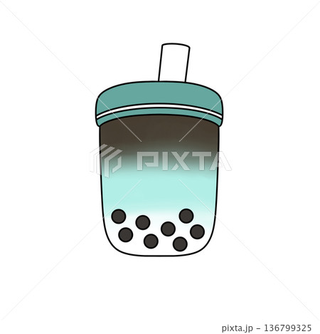 A cartoon drawing of a blue and brown cup with a straw 136799325