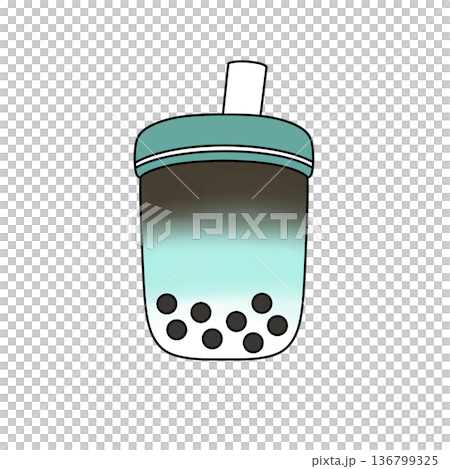 A cartoon drawing of a blue and brown cup with a straw 136799325