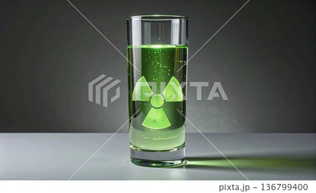 淡く緑色に光るウランガラスのグラス/汚染水 136799400