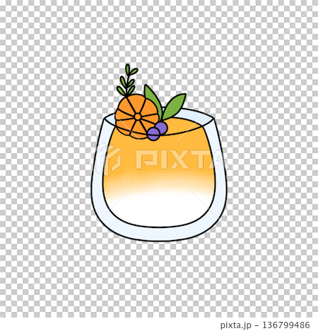 A glass of orange juice with a slice of orange and a sprig of mint A glass of orange juice with a slice of orange and a sprig of mint 136799486