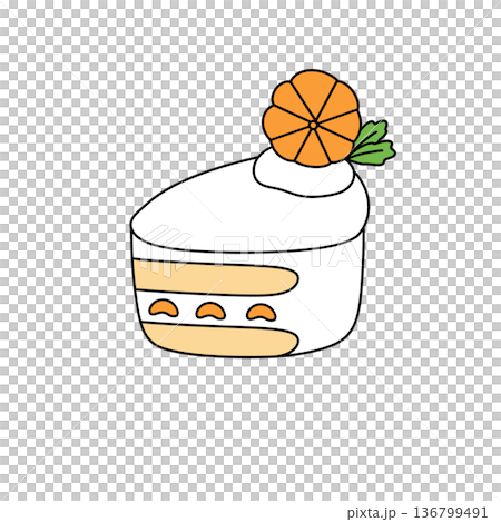 A slice of cake with a slice of orange on top A slice of cake with a slice of orange on top 136799491