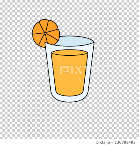 A glass of orange juice with a slice of orange on top 136799495