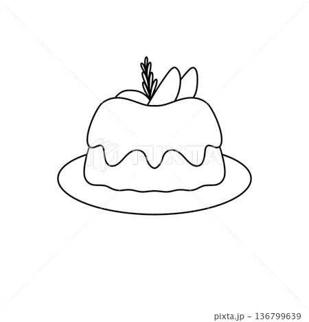 A white cake with a green leaf on top A white cake with a green leaf on top 136799639