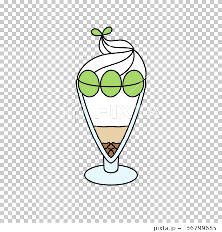 A cartoon drawing of a glass of ice cream with three green olives on top 136799685