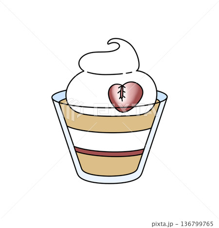 A cartoon drawing of a cupcake with a heart on top 136799765