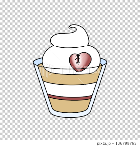 A cartoon drawing of a cupcake with a heart on top 136799765