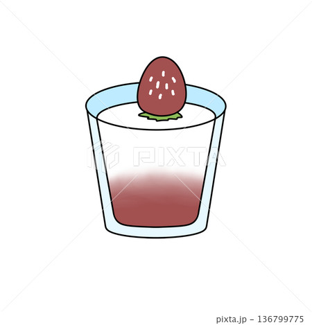A cartoon drawing of a strawberry on top of a glass of strawberry milk A cartoon drawing of a strawberry on top of a glass of strawberry milk 136799775