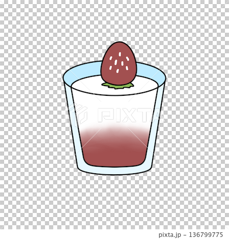 A cartoon drawing of a strawberry on top of a glass of strawberry milk A cartoon drawing of a strawberry on top of a glass of strawberry milk 136799775