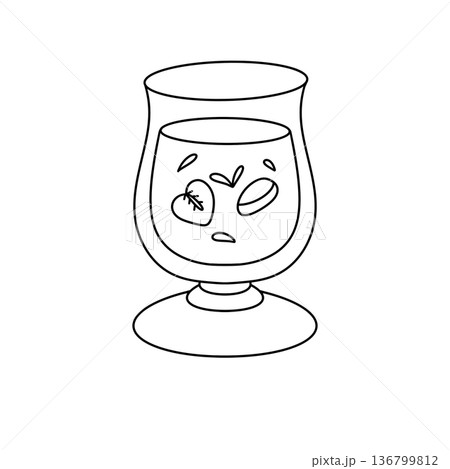 A cartoon drawing of a glass with a strawberry in it A cartoon drawing of a glass with a strawberry in it 136799812