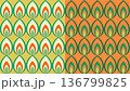 Irish holiday symbol, ornamental seamless pattern set of 2. Traditional tricolour concept color. St. Patrick's Day Celtic culture celebration. 1970-s classic retro style geometrical grid 136799825