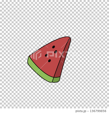 A cartoon drawing of a watermelon slice with green stripes A cartoon drawing of a watermelon slice with green stripes 136799856