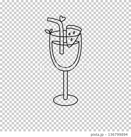 A glass of juice with a straw and a slice of watermelon in it A glass of juice with a straw and a slice of watermelon in it 136799894