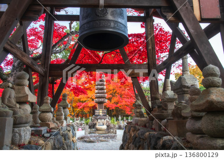 Bell tower by pagoda and fall foliage colors, Adashino, Arashiyama Bell tower by pagoda and fall foliage colors, Adashino, Arashiyama 136800129
