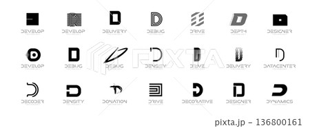 Letter D Logo Abstract Geometric Letters Monogram Set for Logotype Brand of Digital Startups in Data Base Tech, AI, Networking. Miscellaneous Business Abstract Logos Collection. Vector Illustration 136800161