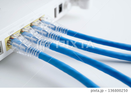 Ethernet cable with wireless router connect to internet service provider network. 136800250