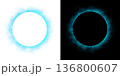 Realistic circular blue smoke frame with soft edges and transparent texture isolated on white and black backgrounds for design use 136800607
