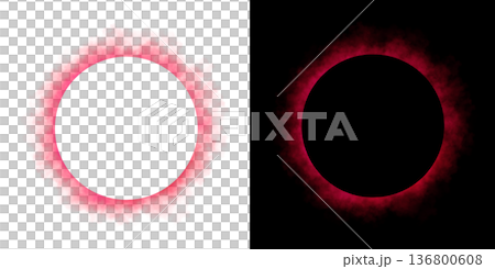 Realistic circular red smoke frame with soft edges and transparent texture isolated on white and black backgrounds for design use Realistic circular red smoke frame with soft edges and transparent texture isolated on white and black backgrounds for design use 136800608