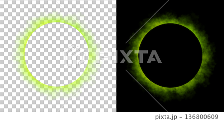 Realistic circular green smoke frame with soft edges and transparent texture isolated on white and black backgrounds for design use Realistic circular green smoke frame with soft edges and transparent texture isolated on white and black backgrounds for design use 136800609