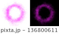 Realistic circular pink smoke frame with soft edges and transparent texture isolated on white and black backgrounds for design use 136800611