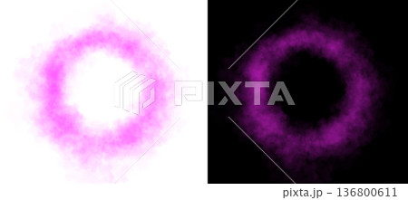 Realistic circular pink smoke frame with soft edges and transparent texture isolated on white and black backgrounds for design use Realistic circular pink smoke frame with soft edges and transparent texture isolated on white and black backgrounds for design use 136800611