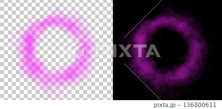 Realistic circular pink smoke frame with soft edges and transparent texture isolated on white and black backgrounds for design use Realistic circular pink smoke frame with soft edges and transparent texture isolated on white and black backgrounds for design use 136800611